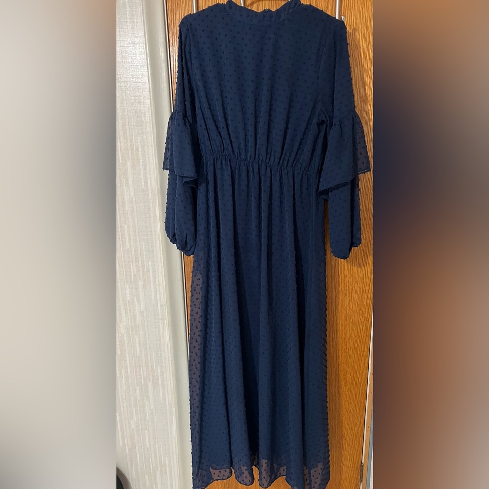 Navy blue long Maxi dress. Size medium. Long Ruffle sleeves